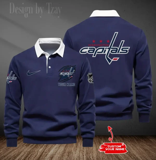 Washington Capitals Long Sleeve Men's Golf Polo Shirt SPTLSMGPS093