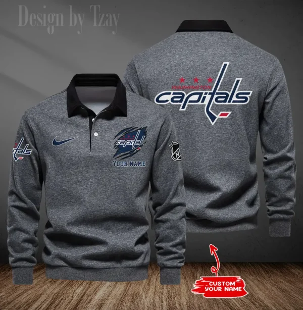 Washington Capitals Long Sleeve Men's Golf Polo Shirt SPTLSMGPS093 - Image 3