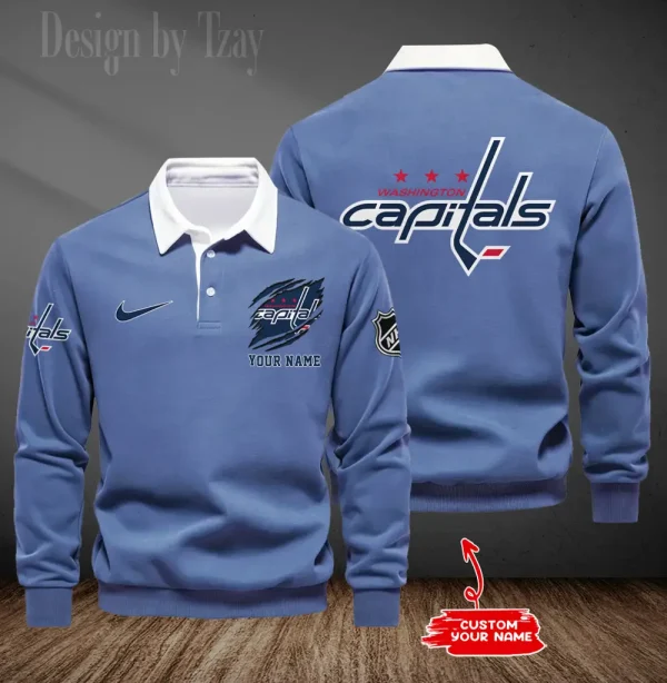 Washington Capitals Long Sleeve Men's Golf Polo Shirt SPTLSMGPS093 - Image 4