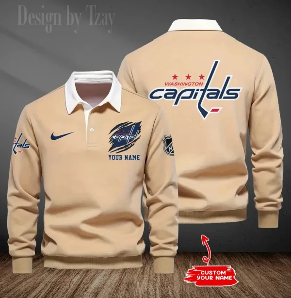 Washington Capitals Long Sleeve Men's Golf Polo Shirt SPTLSMGPS093 - Image 5