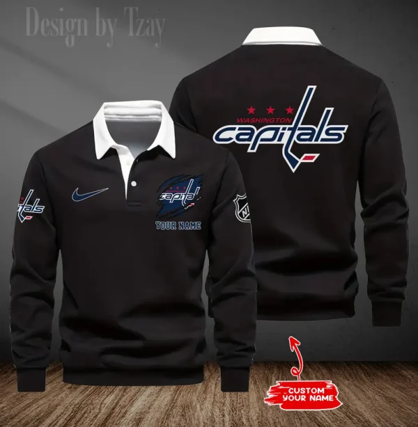 Washington Capitals Long Sleeve Men's Golf Polo Shirt SPTLSMGPS093 - Image 6