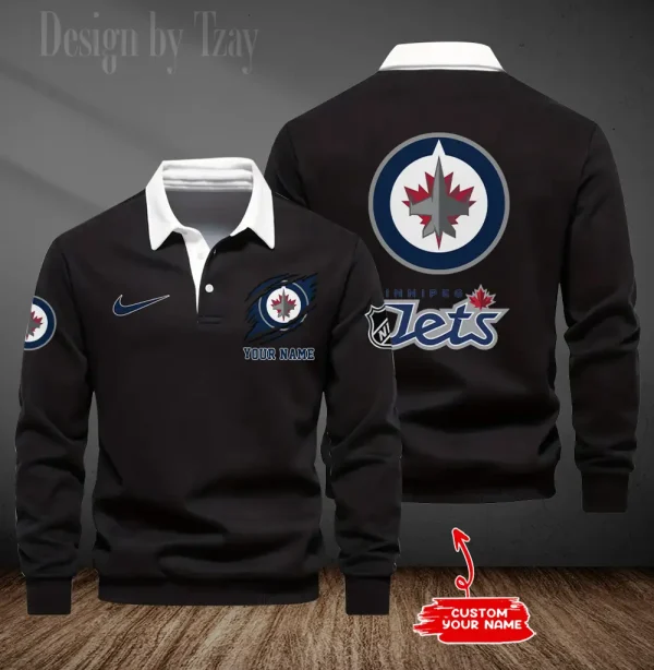 Winnipeg Jets Long Sleeve Men's Golf Polo Shirt SPTLSMGPS094