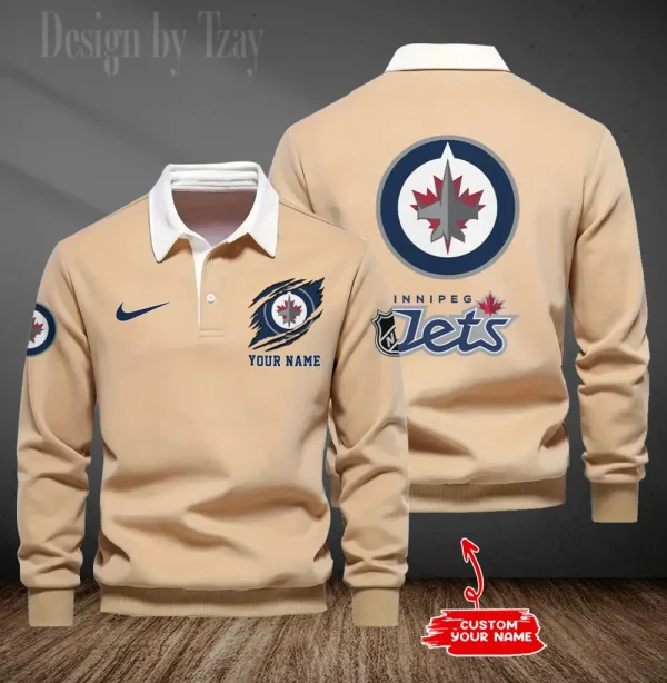 Winnipeg Jets Long Sleeve Men's Golf Polo Shirt SPTLSMGPS094 - Image 2