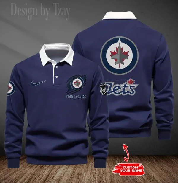 Winnipeg Jets Long Sleeve Men's Golf Polo Shirt SPTLSMGPS094 - Image 3