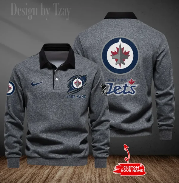 Winnipeg Jets Long Sleeve Men's Golf Polo Shirt SPTLSMGPS094 - Image 4