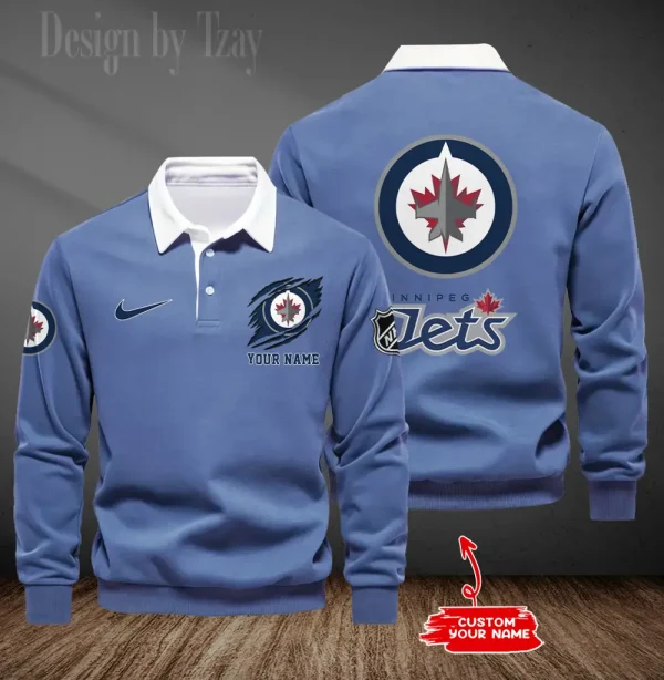 Winnipeg Jets Long Sleeve Men's Golf Polo Shirt SPTLSMGPS094 - Image 5