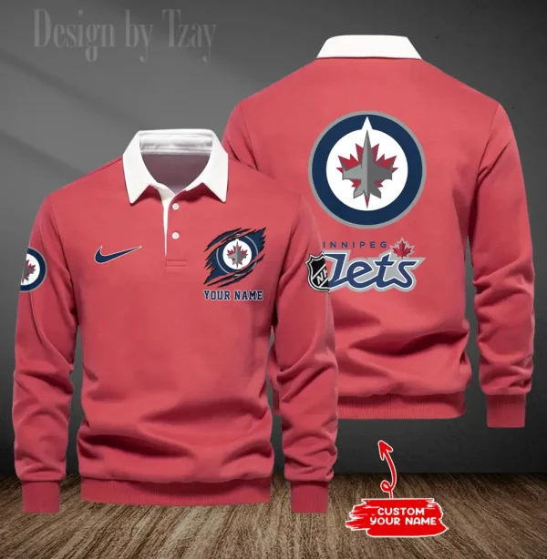 Winnipeg Jets Long Sleeve Men's Golf Polo Shirt SPTLSMGPS094 - Image 6