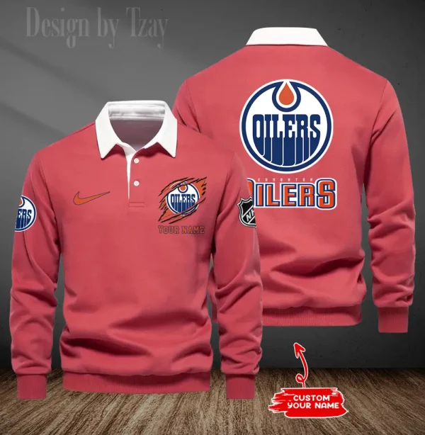 Edmonton Oilers Long Sleeve Men's Golf Polo Shirt SPTLSMGPS095
