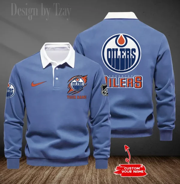Edmonton Oilers Long Sleeve Men's Golf Polo Shirt SPTLSMGPS095 - Image 3