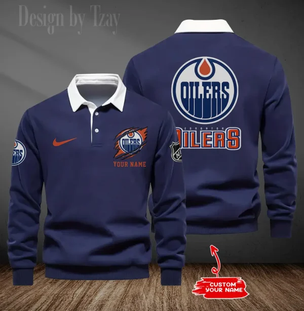 Edmonton Oilers Long Sleeve Men's Golf Polo Shirt SPTLSMGPS095 - Image 4