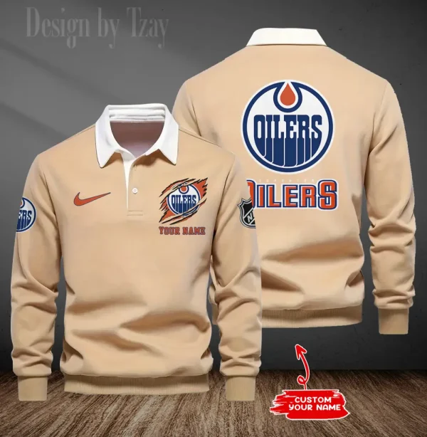 Edmonton Oilers Long Sleeve Men's Golf Polo Shirt SPTLSMGPS095 - Image 5
