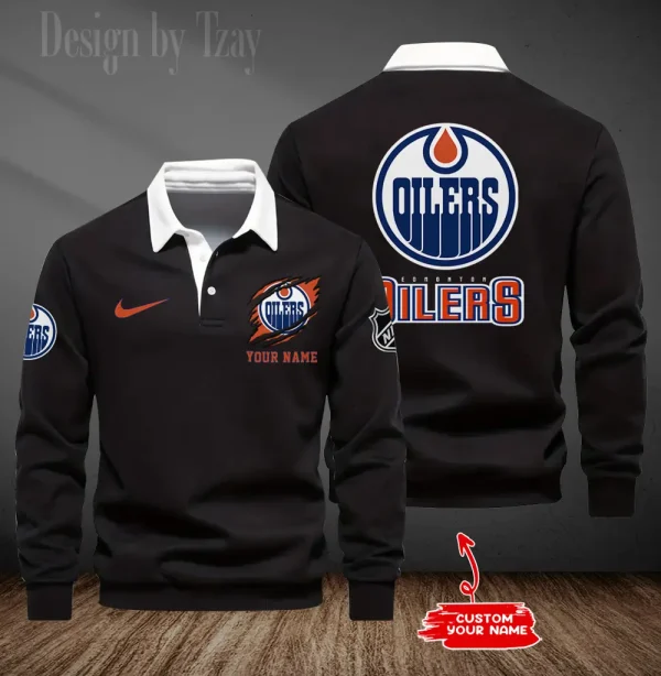 Edmonton Oilers Long Sleeve Men's Golf Polo Shirt SPTLSMGPS095 - Image 6
