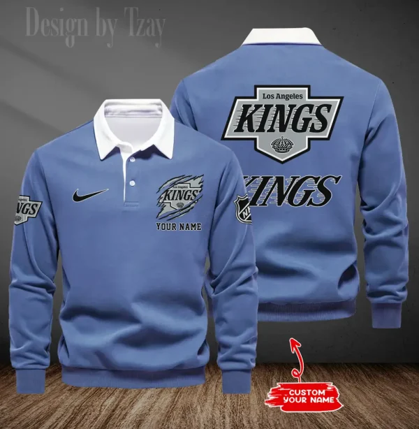 Los Angeles Kings Long Sleeve Men's Golf Polo Shirt SPTLSMGPS096 - Image 4