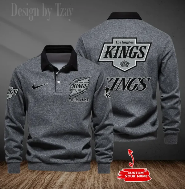 Los Angeles Kings Long Sleeve Men's Golf Polo Shirt SPTLSMGPS096 - Image 5