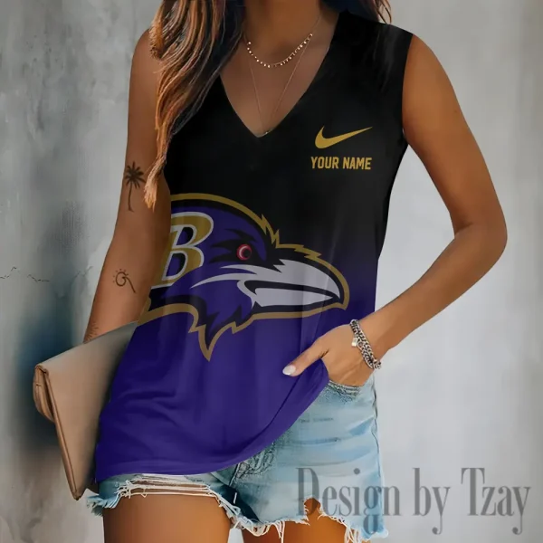 Baltimore Ravens Women V-Neck Sleeveless Camisoles Off Shoulder Vest SPTVNECKWVTS680