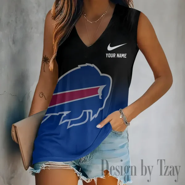 Buffalo Bills Women V-Neck Sleeveless Camisoles Off Shoulder Vest SPTVNECKWVTS681