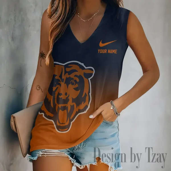 Chicago Bears Women V-Neck Sleeveless Camisoles Off Shoulder Vest SPTVNECKWVTS683