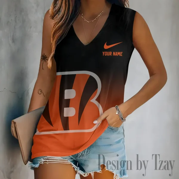 Cincinnati Bengals Women V-Neck Sleeveless Camisoles Off Shoulder Vest SPTVNECKWVTS684