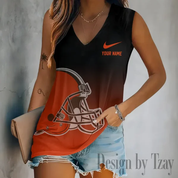 Cleveland Browns Women V-Neck Sleeveless Camisoles Off Shoulder Vest SPTVNECKWVTS685