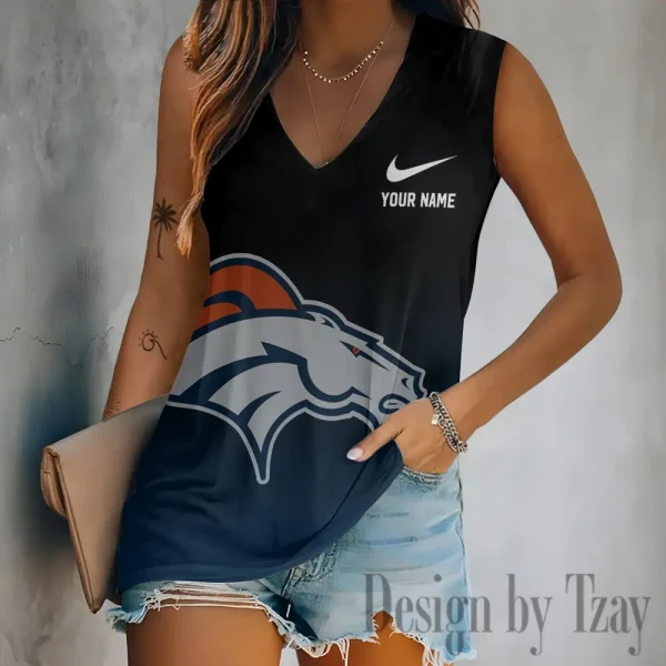 Denver Broncos Women V-Neck Sleeveless Camisoles Off Shoulder Vest SPTVNECKWVTS687