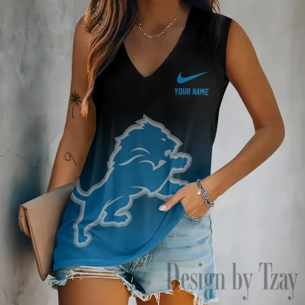 Detroit Lions Women V-Neck Sleeveless Camisoles Off Shoulder Vest SPTVNECKWVTS688