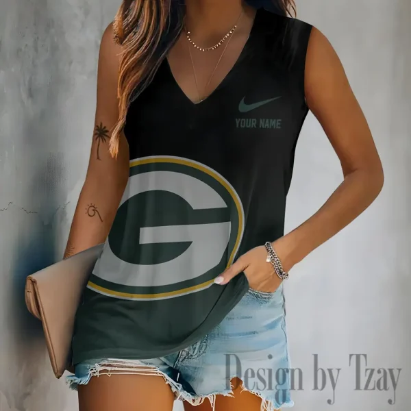 Green Bay Packers Women V-Neck Sleeveless Camisoles Off Shoulder Vest SPTVNECKWVTS689