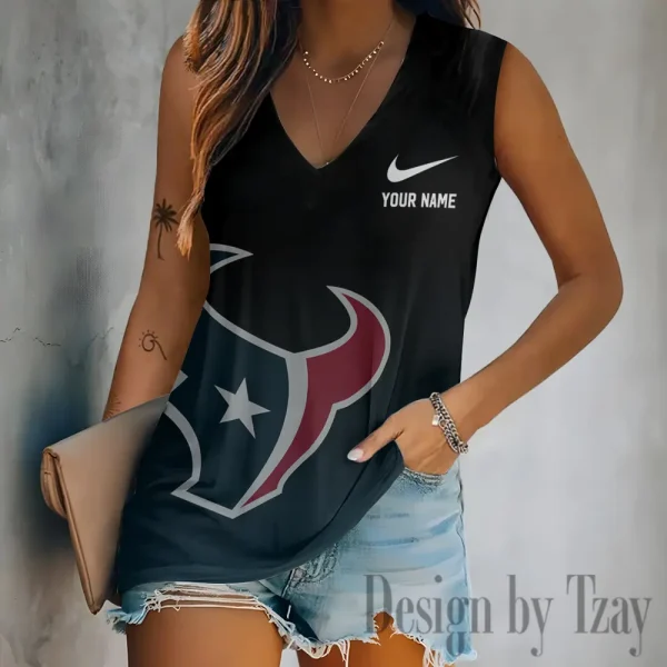 Houston Texans Women V-Neck Sleeveless Camisoles Off Shoulder Vest SPTVNECKWVTS690
