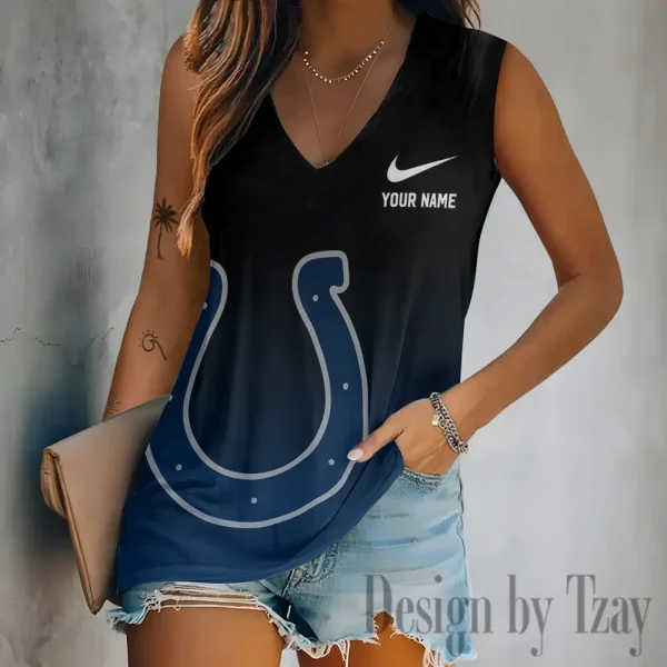 Indianapolis Colts Women V-Neck Sleeveless Camisoles Off Shoulder Vest SPTVNECKWVTS691