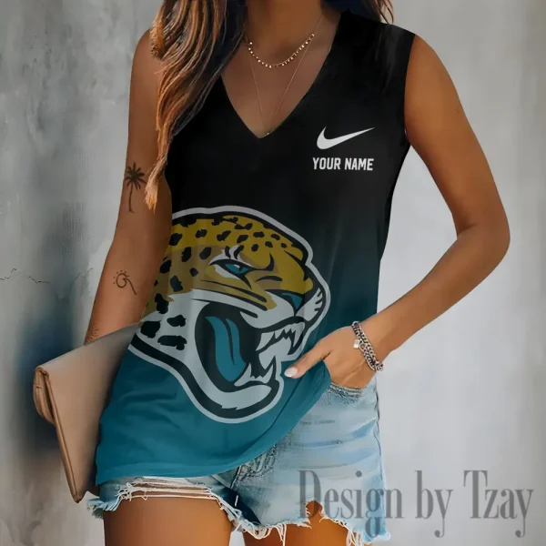 Jacksonville Jaguars Women V-Neck Sleeveless Camisoles Off Shoulder Vest SPTVNECKWVTS692