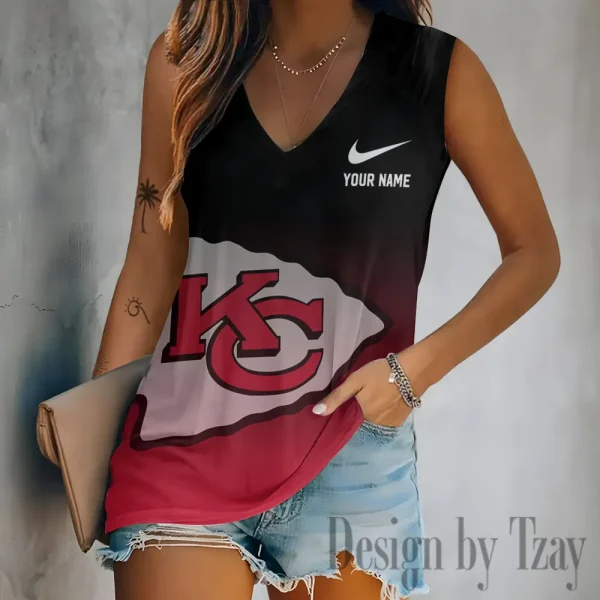 Kansas City Chiefs Women V-Neck Sleeveless Camisoles Off Shoulder Vest SPTVNECKWVTS693