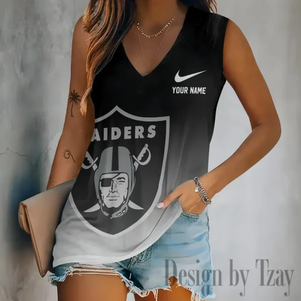 Las Vegas Raiders Women V-Neck Sleeveless Camisoles Off Shoulder Vest SPTVNECKWVTS694