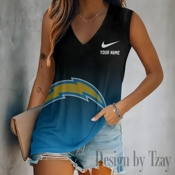 Los Angeles Chargers Women V-Neck Sleeveless Camisoles Off Shoulder Vest SPTVNECKWVTS695