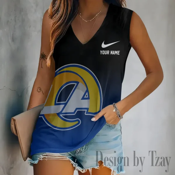 Los Angeles Rams Women V-Neck Sleeveless Camisoles Off Shoulder Vest SPTVNECKWVTS696