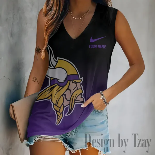 Minnesota Vikings Women V-Neck Sleeveless Camisoles Off Shoulder Vest SPTVNECKWVTS698