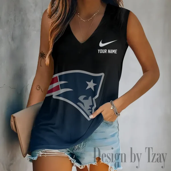 New England Patriots Women V-Neck Sleeveless Camisoles Off Shoulder Vest SPTVNECKWVTS699