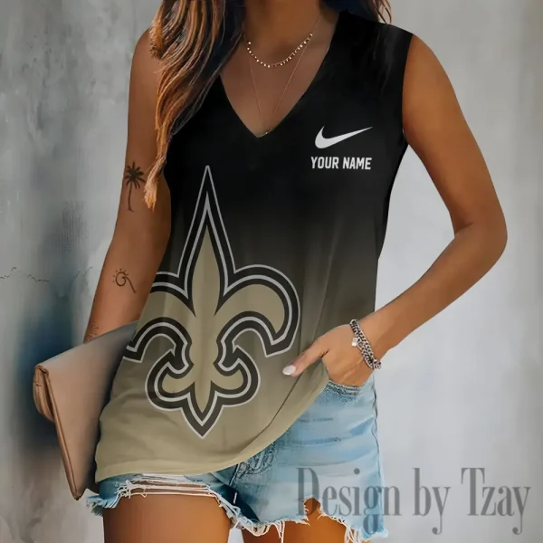 New Orleans Saints Women V-Neck Sleeveless Camisoles Off Shoulder Vest SPTVNECKWVTS700