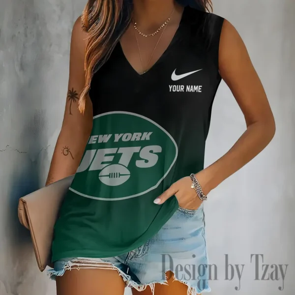New York Jets Women V-Neck Sleeveless Camisoles Off Shoulder Vest SPTVNECKWVTS702