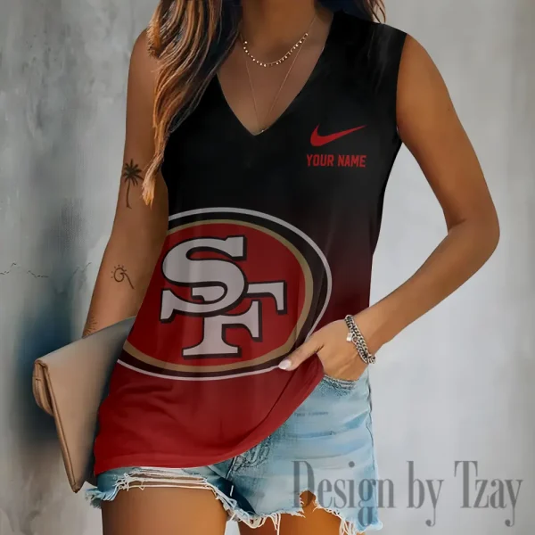 San Francisco 49ers Women V-Neck Sleeveless Camisoles Off Shoulder Vest SPTVNECKWVTS705