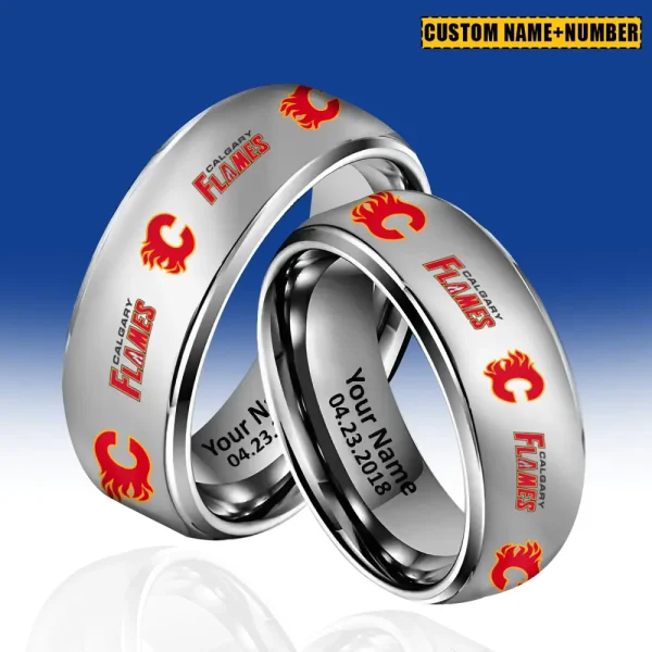 Calgary Flames New Style Ring Personalized Name And Date Gift For Fans AZSSRINGS172