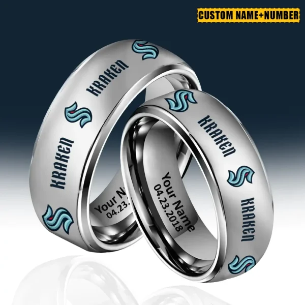 Seattle Kraken New Style Ring Personalized Name And Date Gift For Fans AZSSRINGS191
