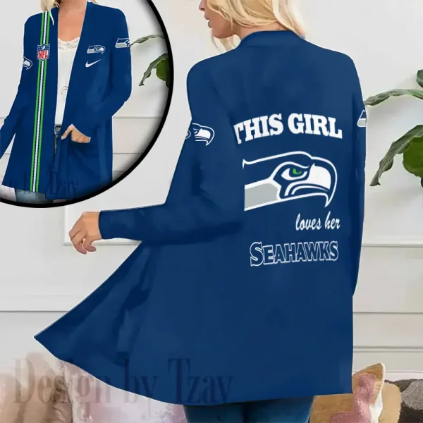 Seattle Seahawks Women’s Patch Pocket Cardigan SPTWPPC126 - Image 2