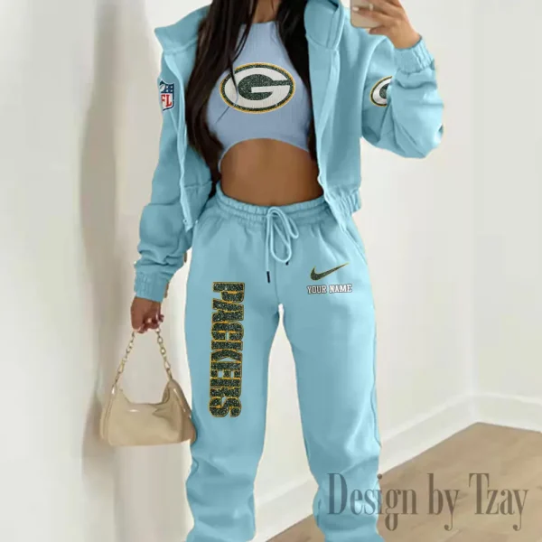 Green Bay Packers Women's Outfit Winter Athleisure 3 Piece Set SPTWAL3PS173 - Image 2