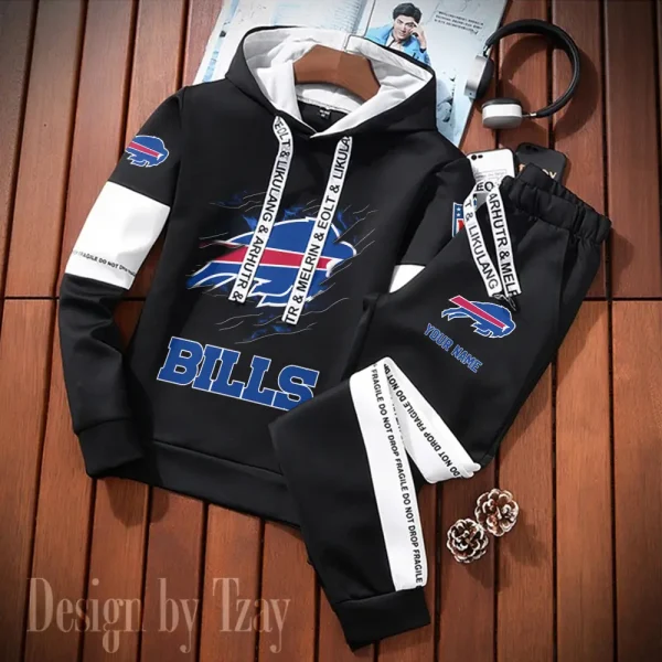Buffalo Bills New Fashion Casual Sportswear: Stylish Hooded Sweatshirt and Jogger Pants Set for Men SPTCSSW145