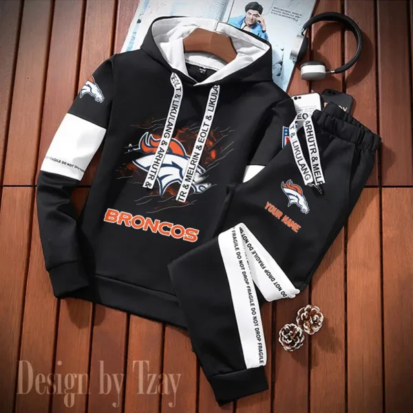 Denver Broncos New Fashion Casual Sportswear: Stylish Hooded Sweatshirt and Jogger Pants Set for Men SPTCSSW151