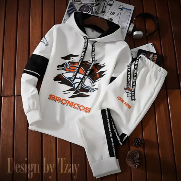 Denver Broncos New Fashion Casual Sportswear: Stylish Hooded Sweatshirt and Jogger Pants Set for Men SPTCSSW151 - Image 2