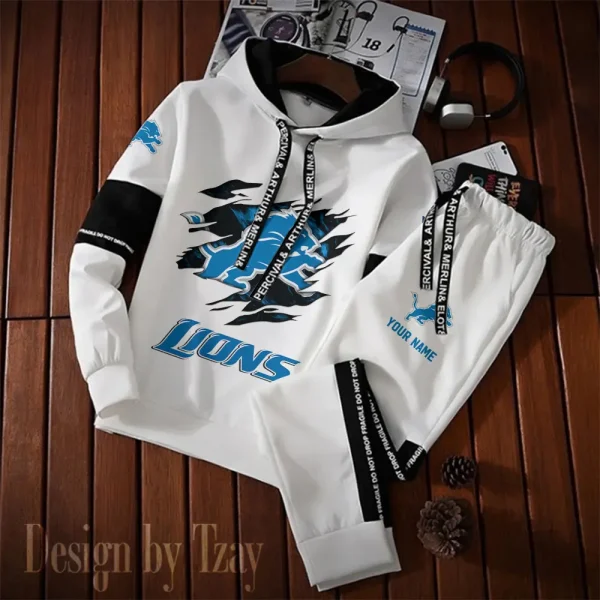 Detroit Lions New Fashion Casual Sportswear: Stylish Hooded Sweatshirt and Jogger Pants Set for Men SPTCSSW152