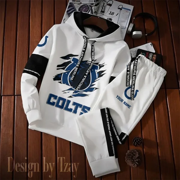 Indianapolis Colts New Fashion Casual Sportswear: Stylish Hooded Sweatshirt and Jogger Pants Set for Men SPTCSSW155 - Image 2