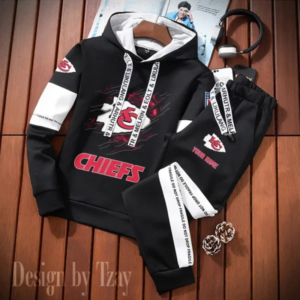 Kansas City Chiefs New Fashion Casual Sportswear: Stylish Hooded Sweatshirt and Jogger Pants Set for Men SPTCSSW157