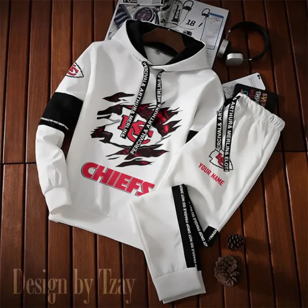 Kansas City Chiefs New Fashion Casual Sportswear: Stylish Hooded Sweatshirt and Jogger Pants Set for Men SPTCSSW157 - Image 2