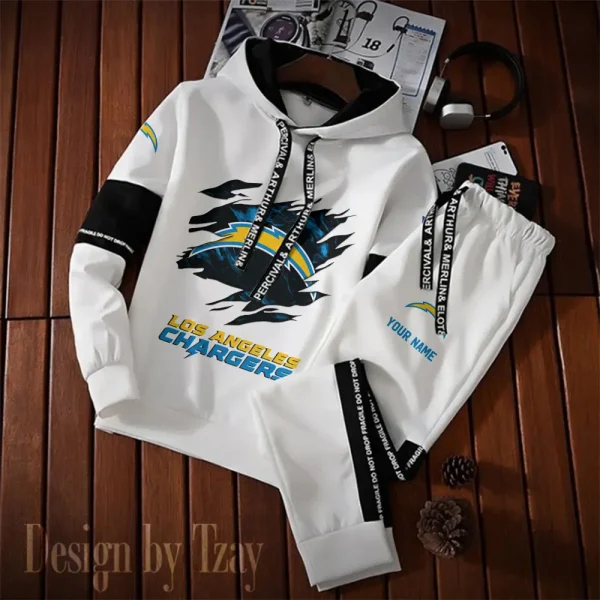 Los Angeles Chargers New Fashion Casual Sportswear: Stylish Hooded Sweatshirt and Jogger Pants Set for Men SPTCSSW159
